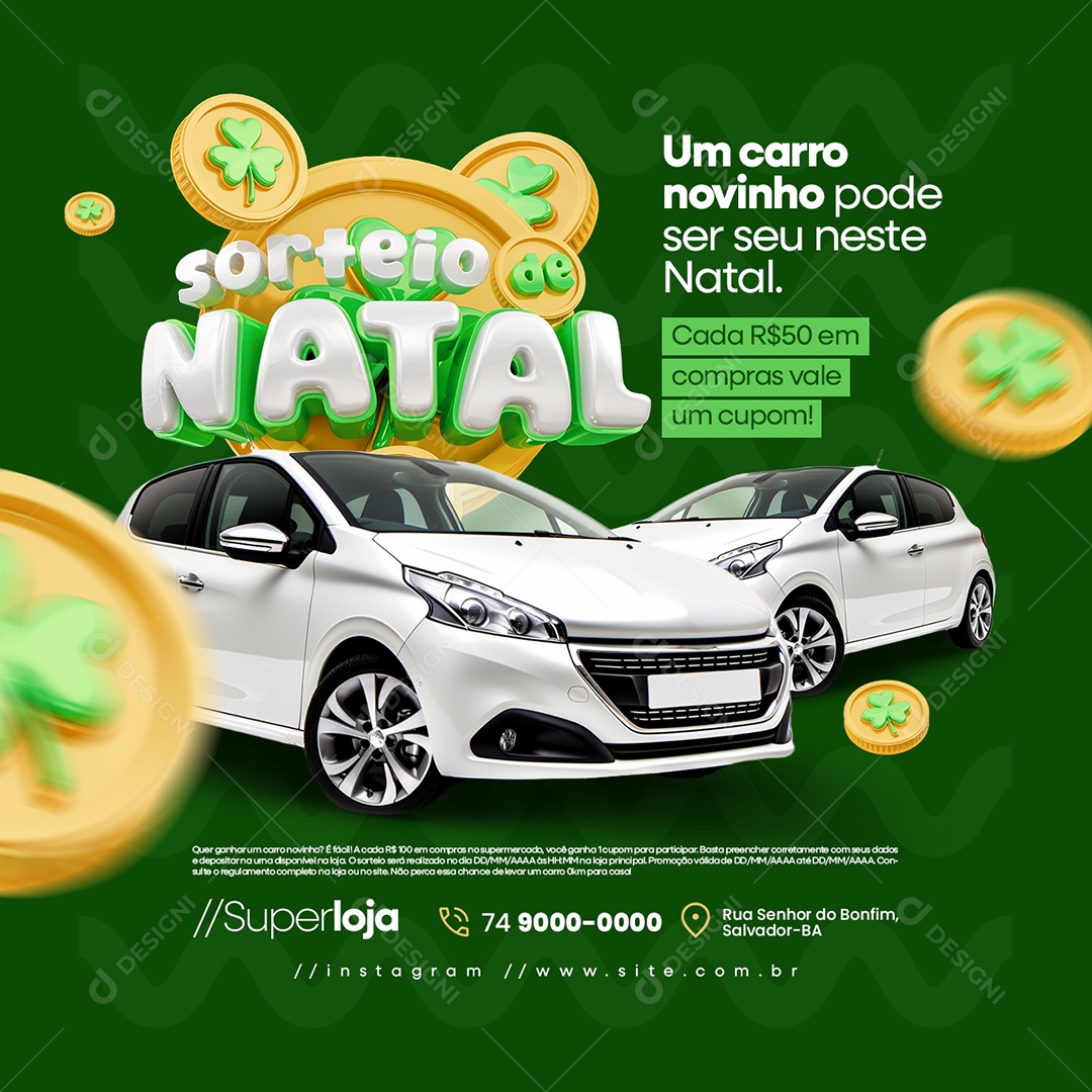 Sorteio de Natal Um Carro Novinho Social Media PSD Editável