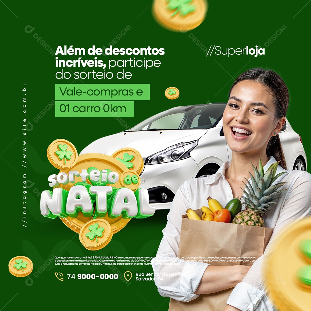 Sorteio de Natal Além de Descontos Incríveis Social Media PSD Editável