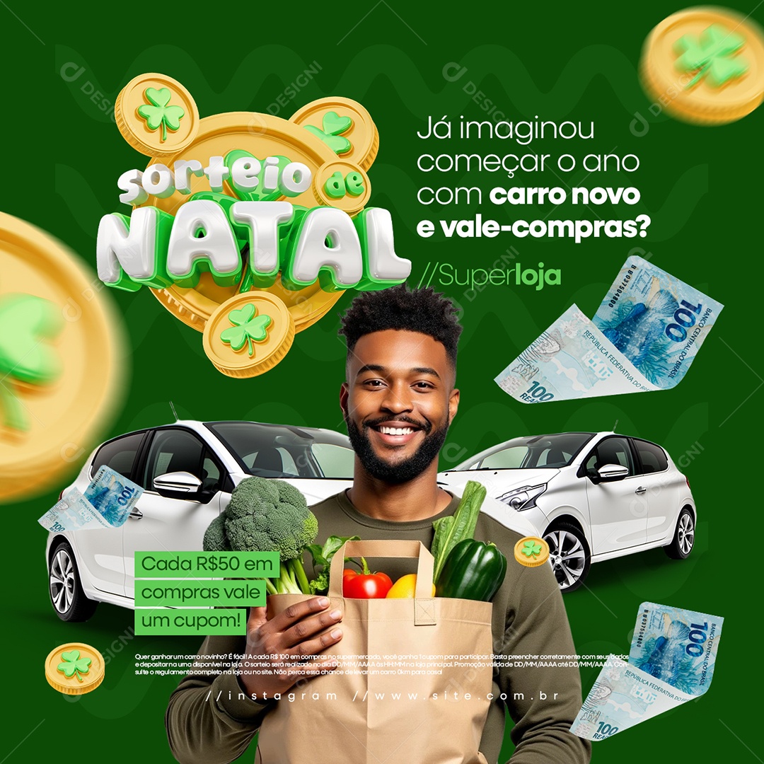 Sorteio de Natal Já Imaginou Começar o Ano com Carro Novo Social Media PSD Editável