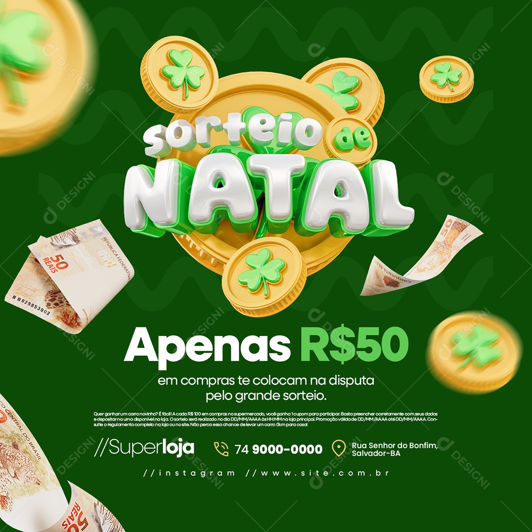 Sorteio de Natal em Compras te Colocam na Disputa Social Media PSD Editável
