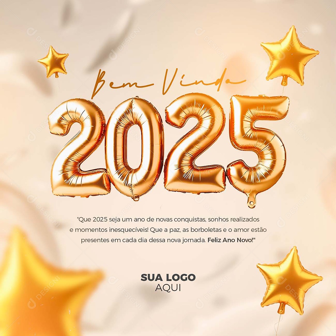 Um Feliz Ano Novo Bem Vindo 2025 Social Media PSD Editável