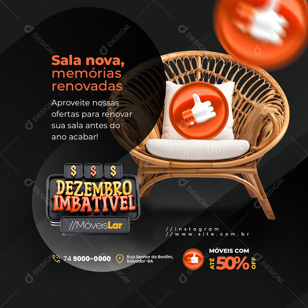 Dezembro Imbatível Loja de Móveis sala Nova Memórias Renovadas Social Media PSD Editável