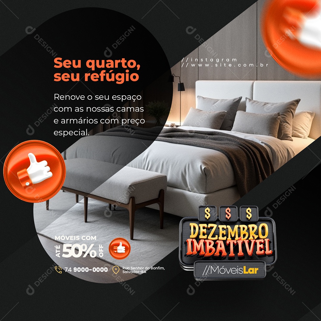 Dezembro Imbatível Loja de Móveis Seu Quarto seu Refúgio Social Media PSD Editável