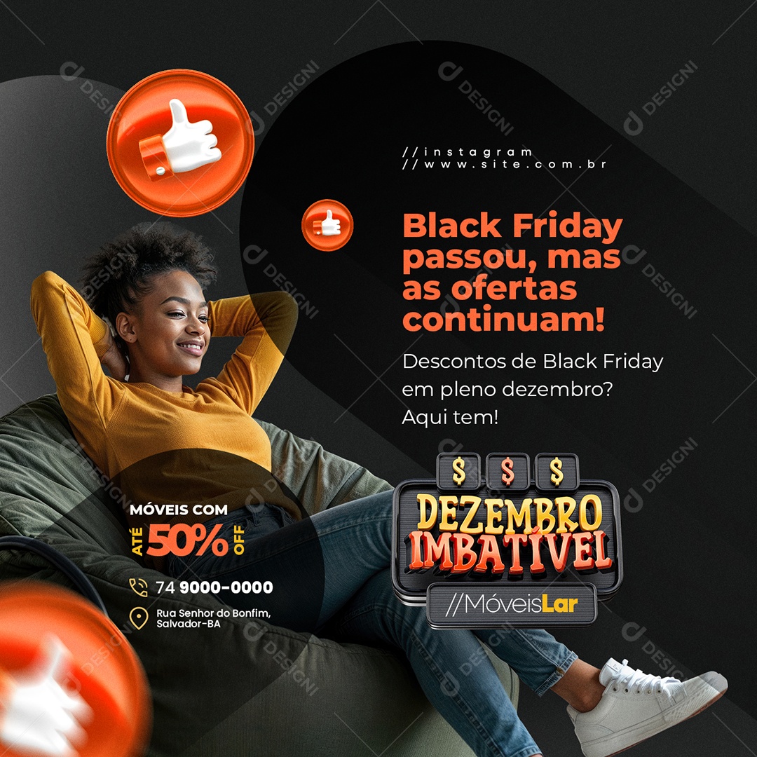 Dezembro Imbatível Loja de Móveis Descontos de Black Friday Social Media PSD Editável