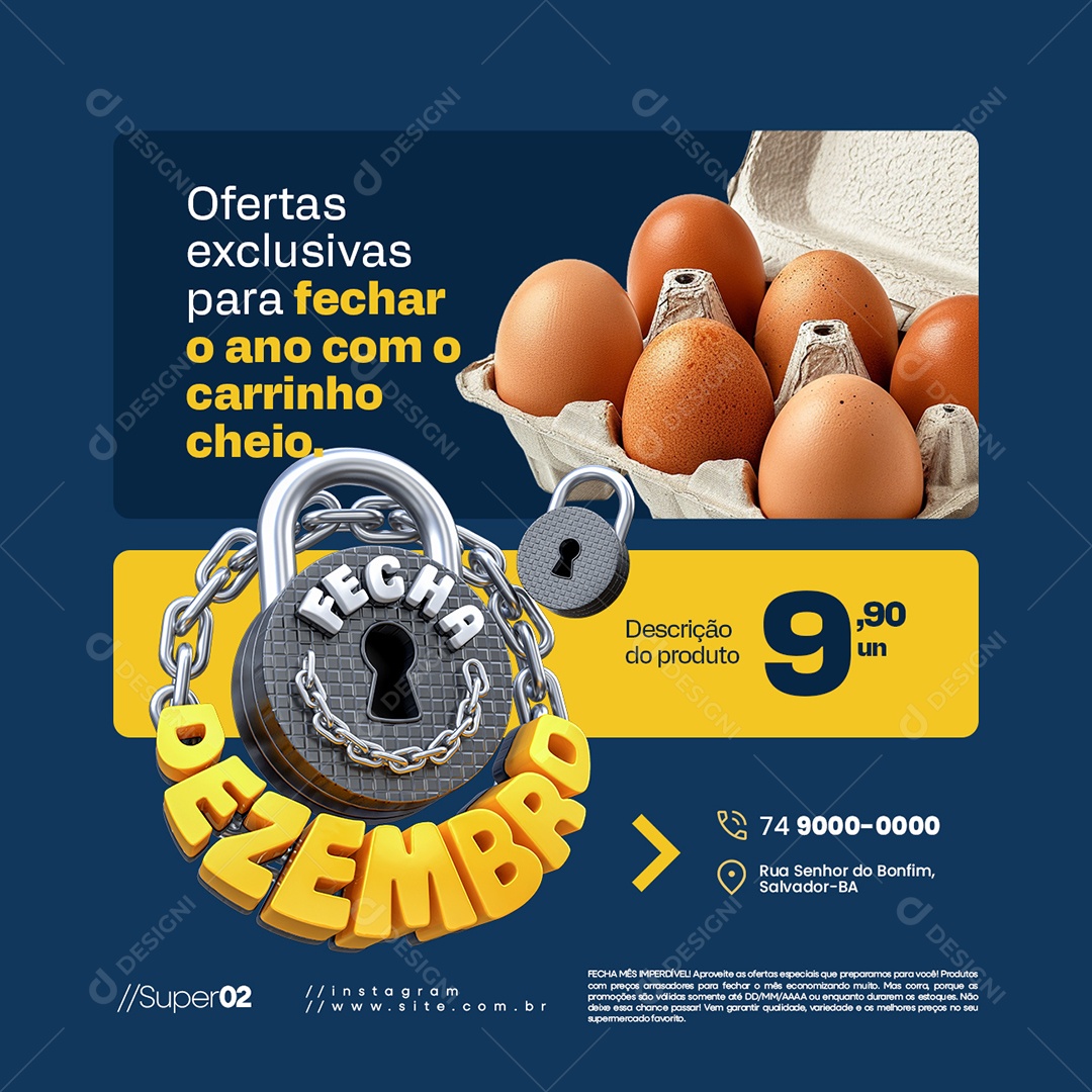 Fecha Dezembro Supermercado Cartela de Ovo Ofertas Exclusivas Social Media PSD Editável