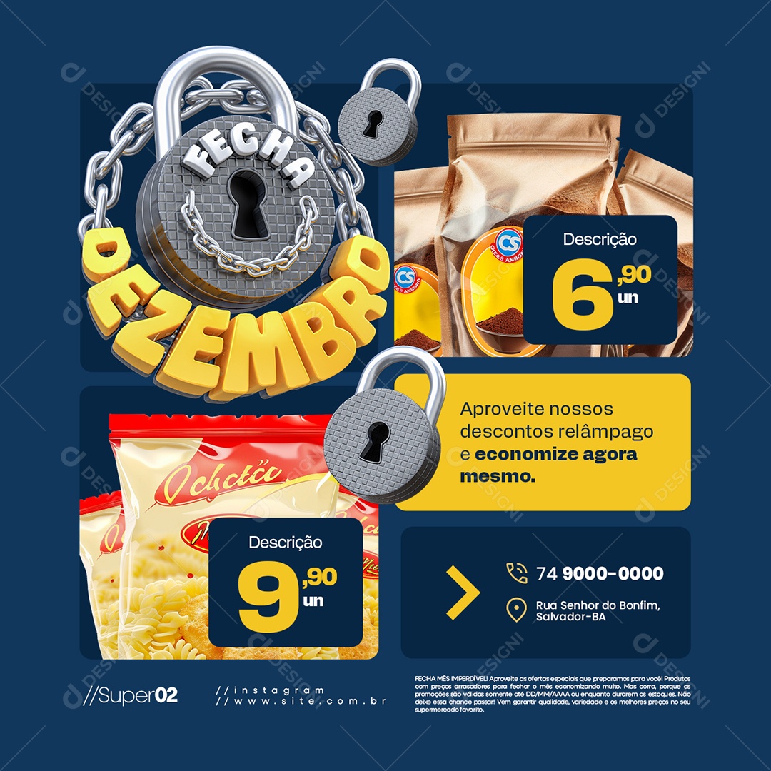 Fecha Dezembro Supermercado Economize Agora Mesmo Social Media PSD Editável