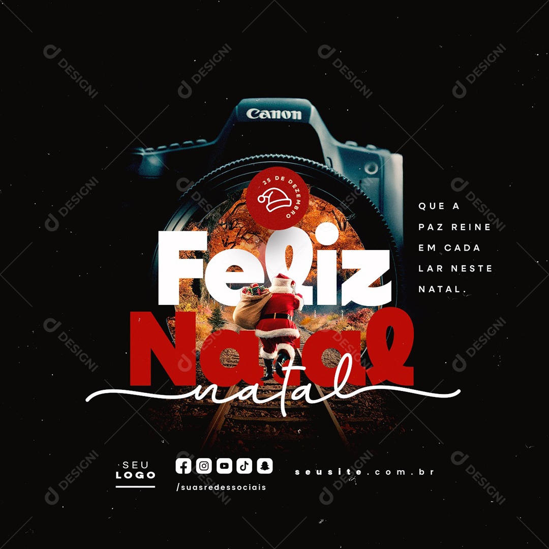 Feliz Natal 25 de Dezembro Fotográfo Social Media PSD Editável