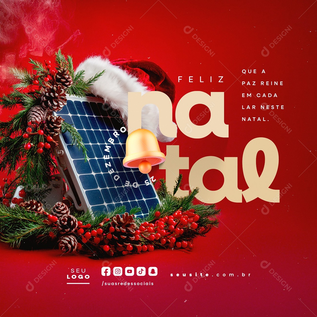 Feliz Natal 25 de Dezembro Energia Solar Social Media PSD Editável