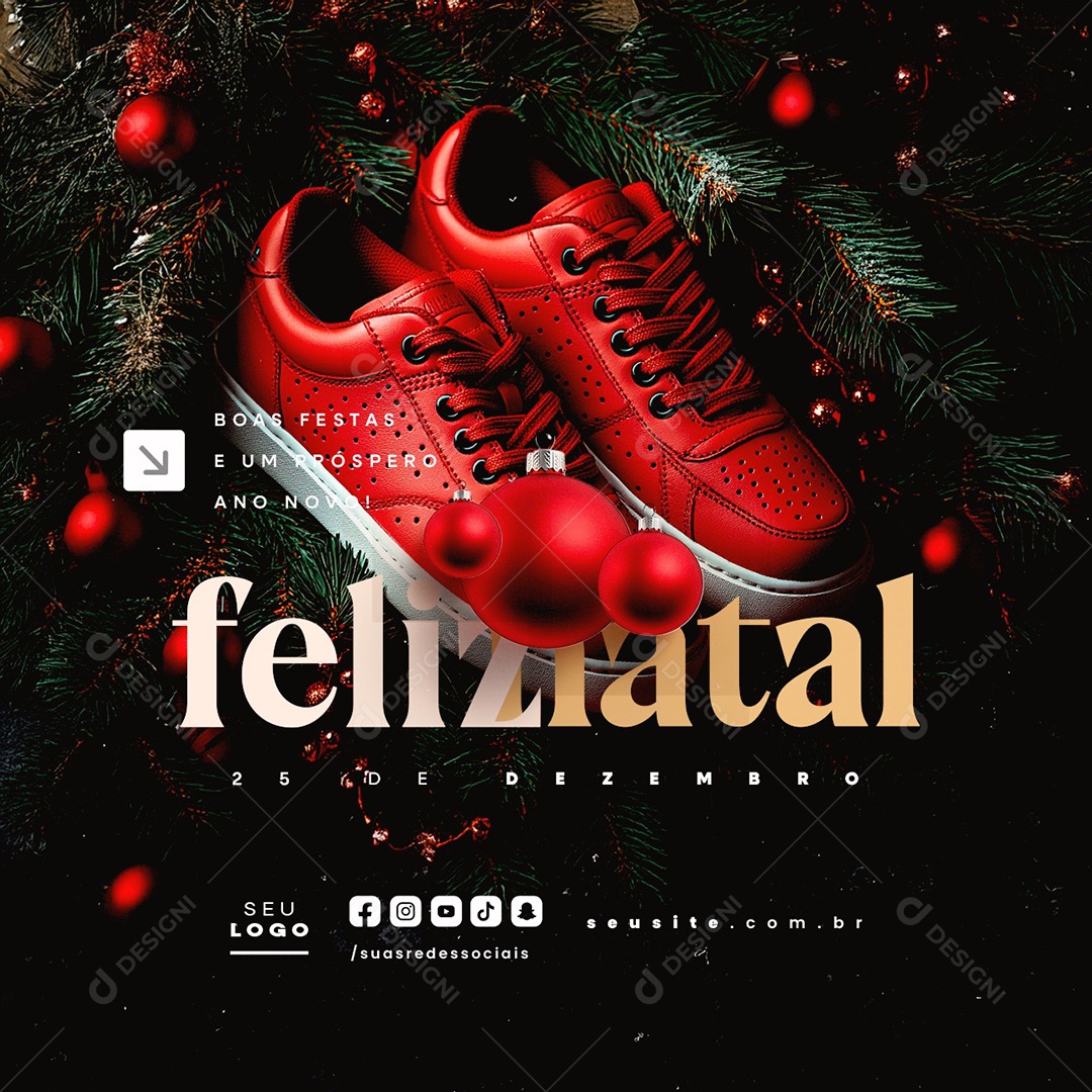 Feliz Natal 25 de Dezembro Loja de Tênis Social Media PSD Editável
