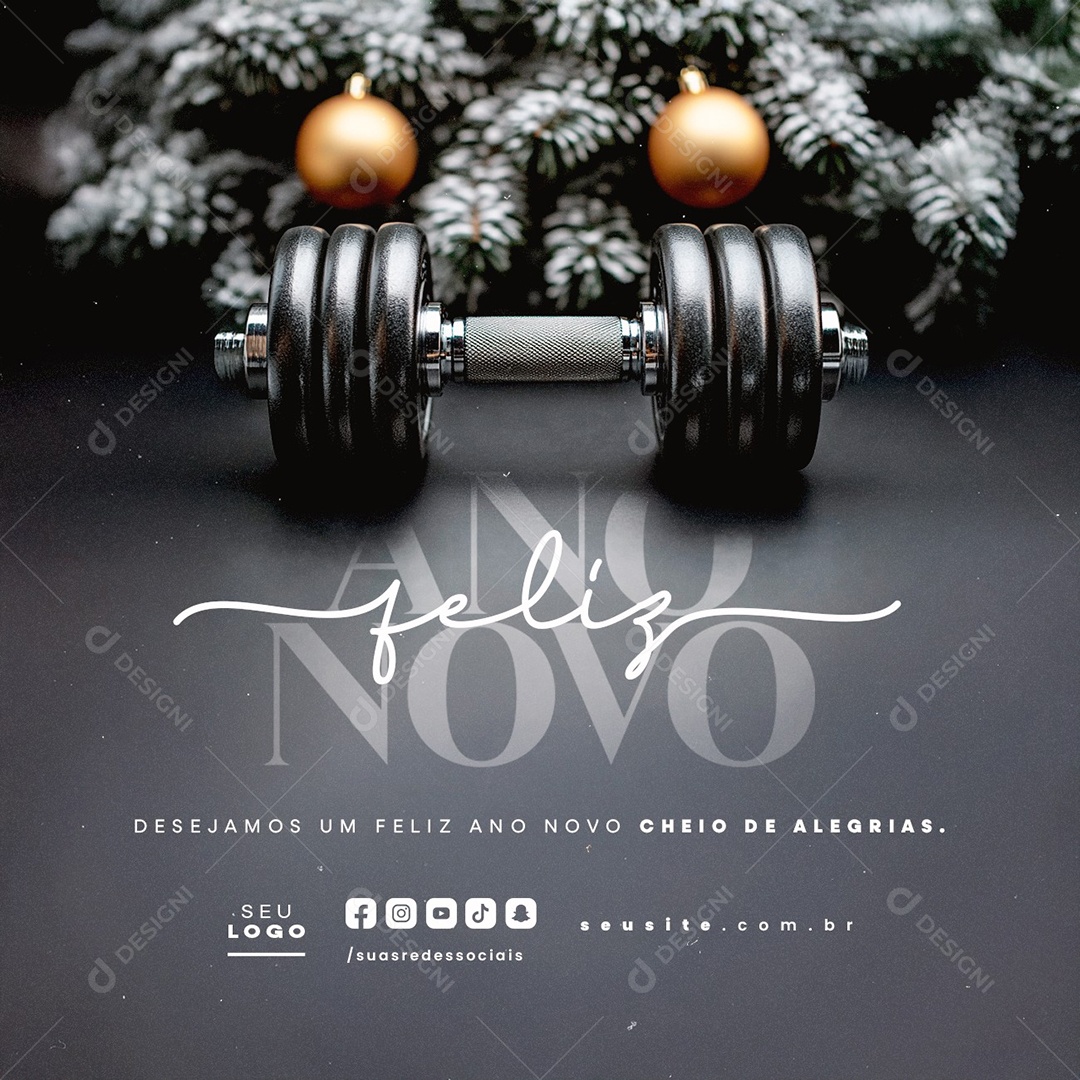 Feliz Ano Novo 01 de Janeiro Academia Social Media PSD Editável