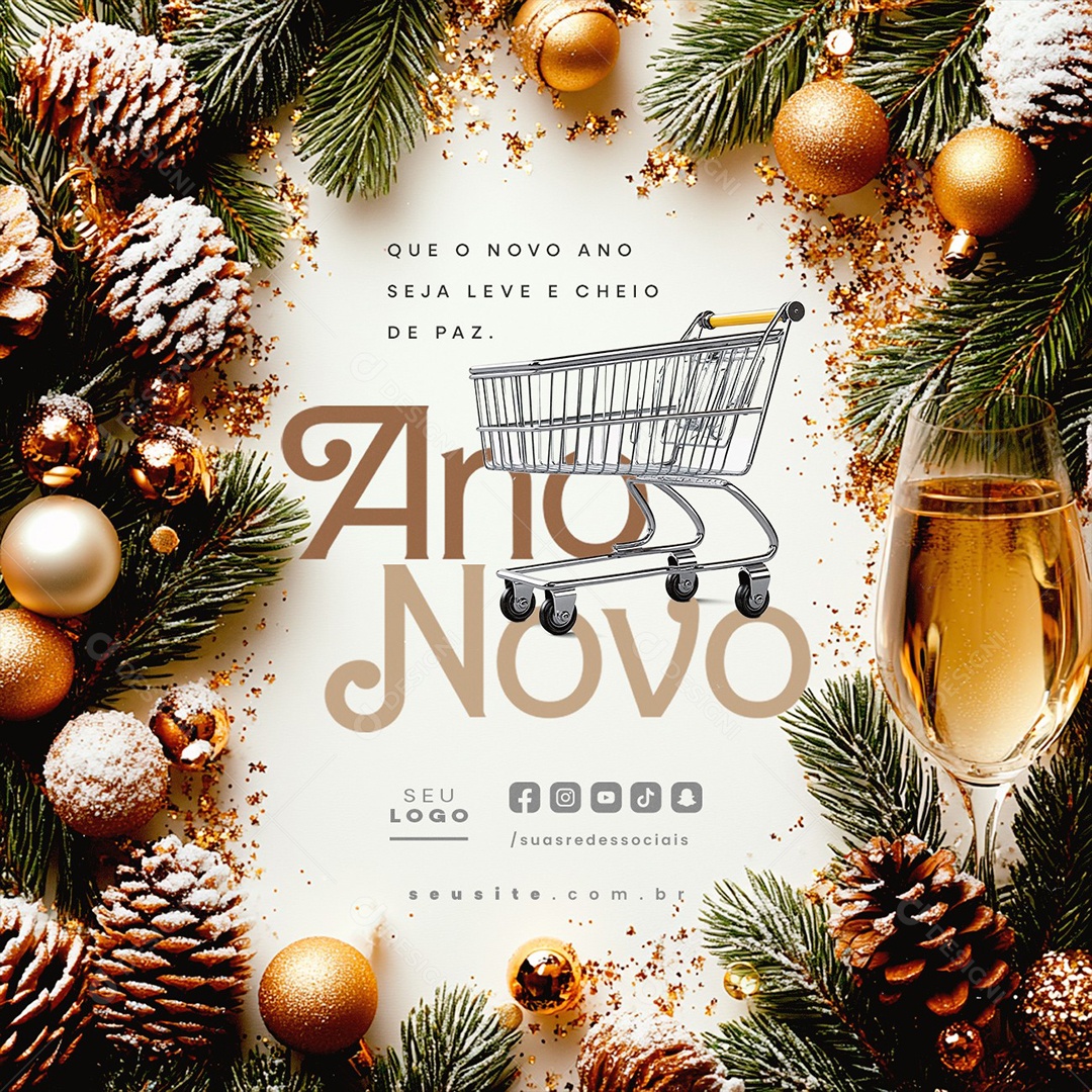 Feliz Ano Novo 01 de Janeiro Supermercado Social Media PSD Editável