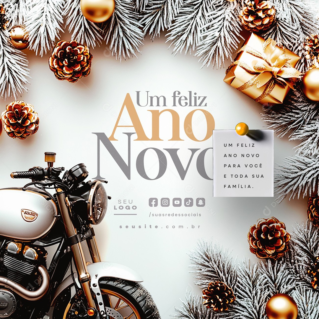 Um Feliz Ano Novo 01 de Janeiro Loja de Motos Social Media PSD Editável