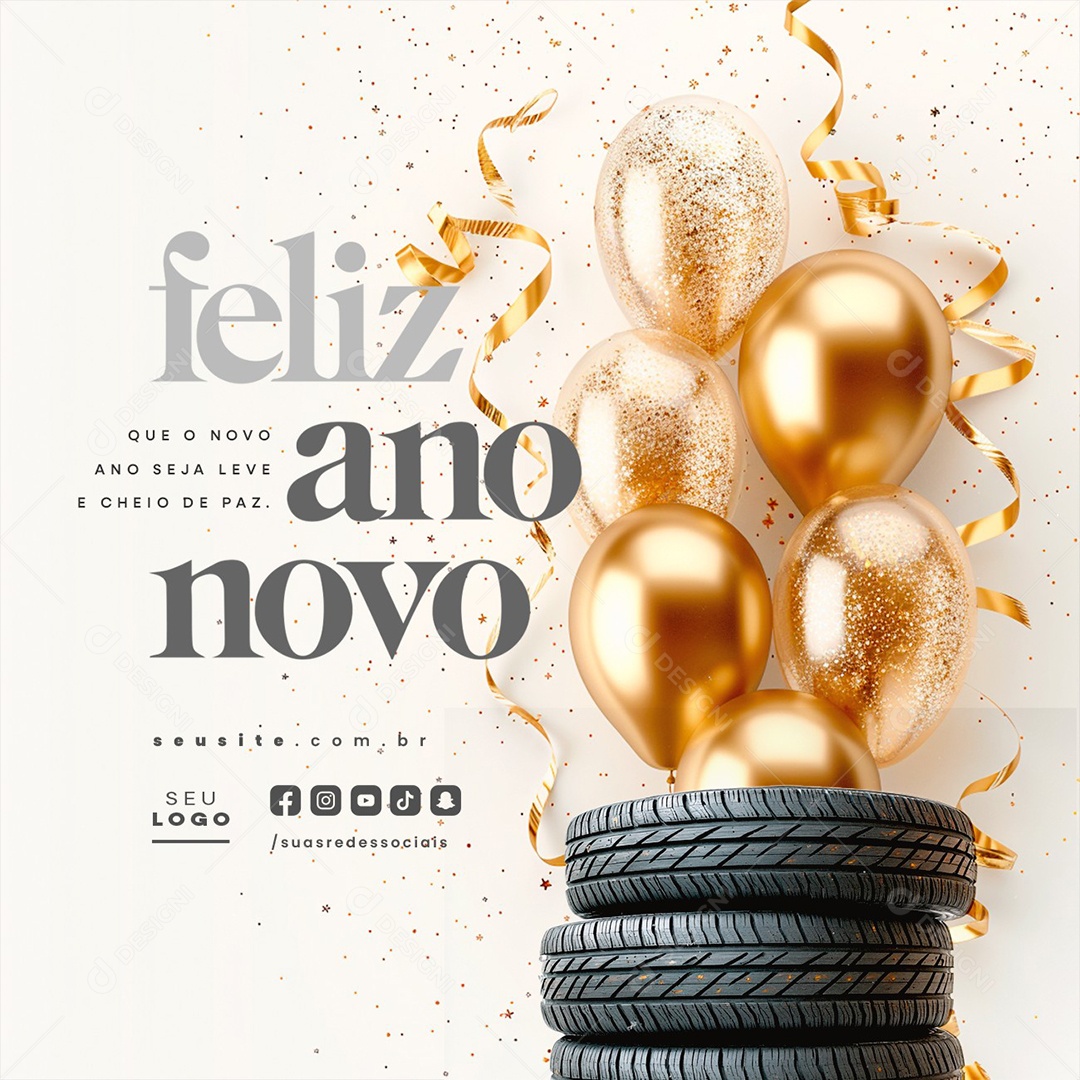 Feliz Ano Novo 01 de Janeiro Loja de Pneus Social Media PSD Editável