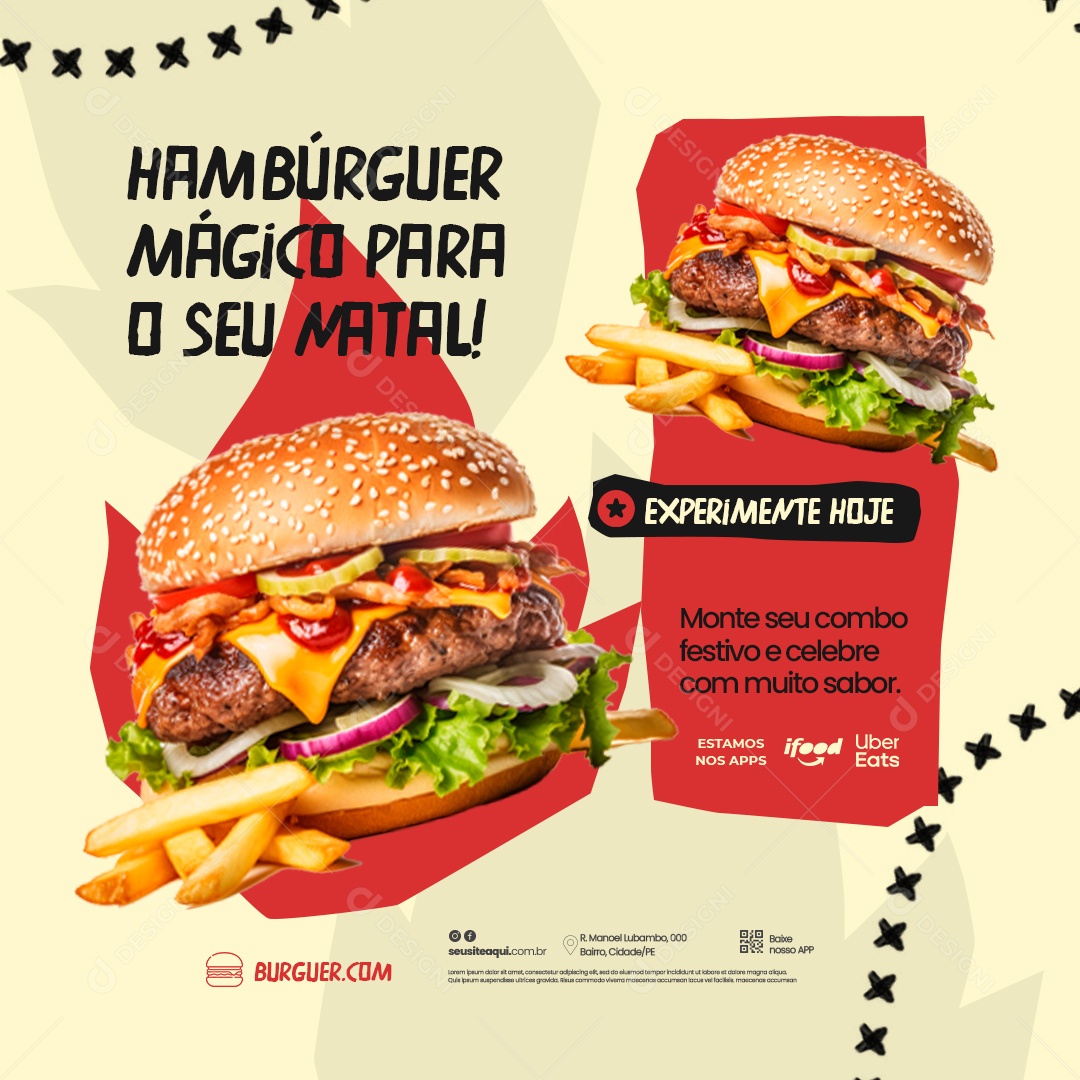 Hamburguer Mágico para o seu Natal Social Media PSD Editável