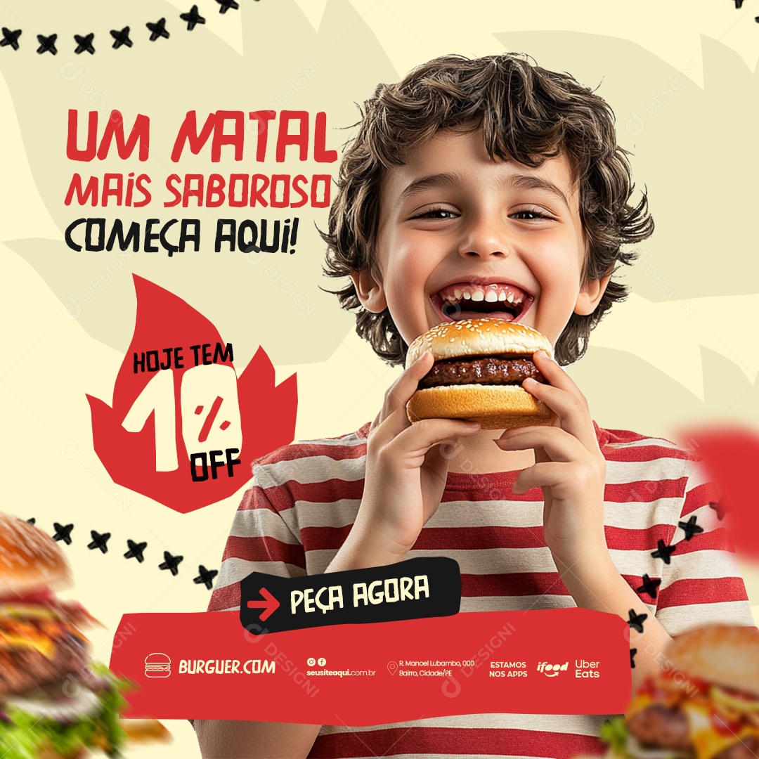 Um Natal Mais Saboroso Começa Aqui Hamburgueria Social Media PSD Editável