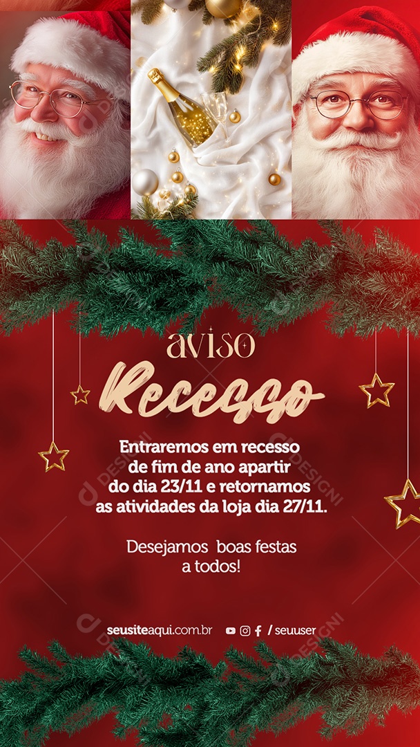 Story Aviso de Recesso de Natal e Ano Novo Social Media PSD Editável