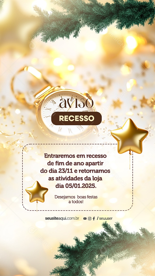 Story Aviso de Recesso de Natal e Ano Novo Social Media PSD Editável