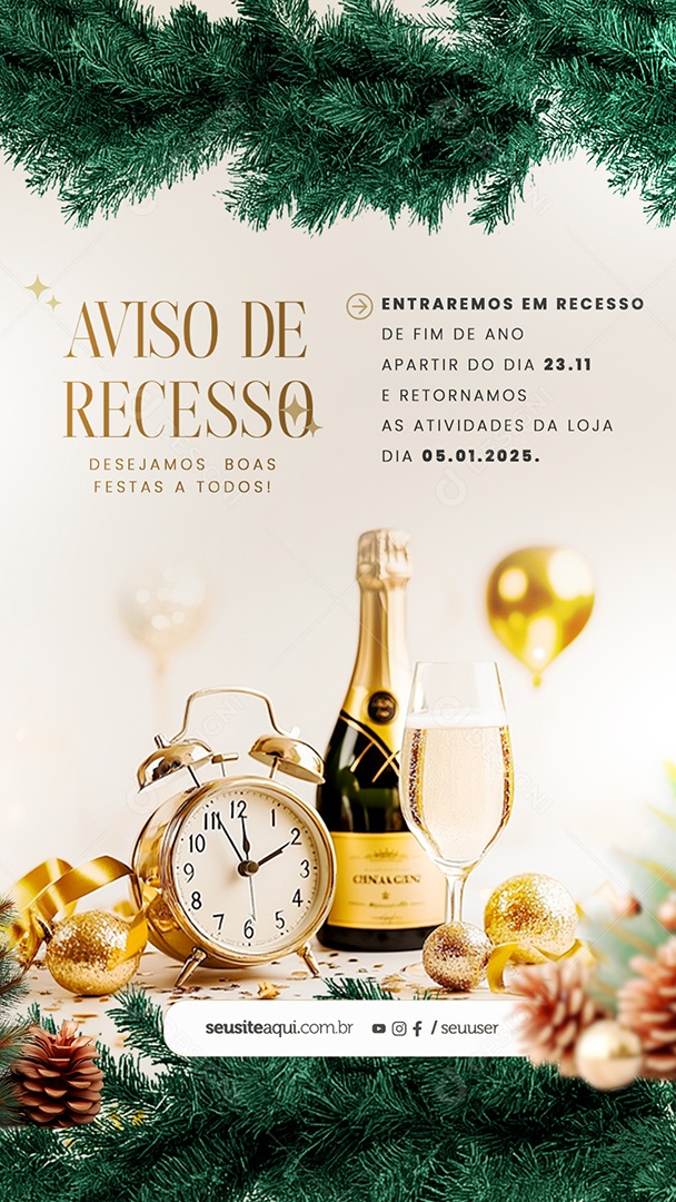Story Aviso de Recesso de Natal e Ano Novo Social Media PSD Editável