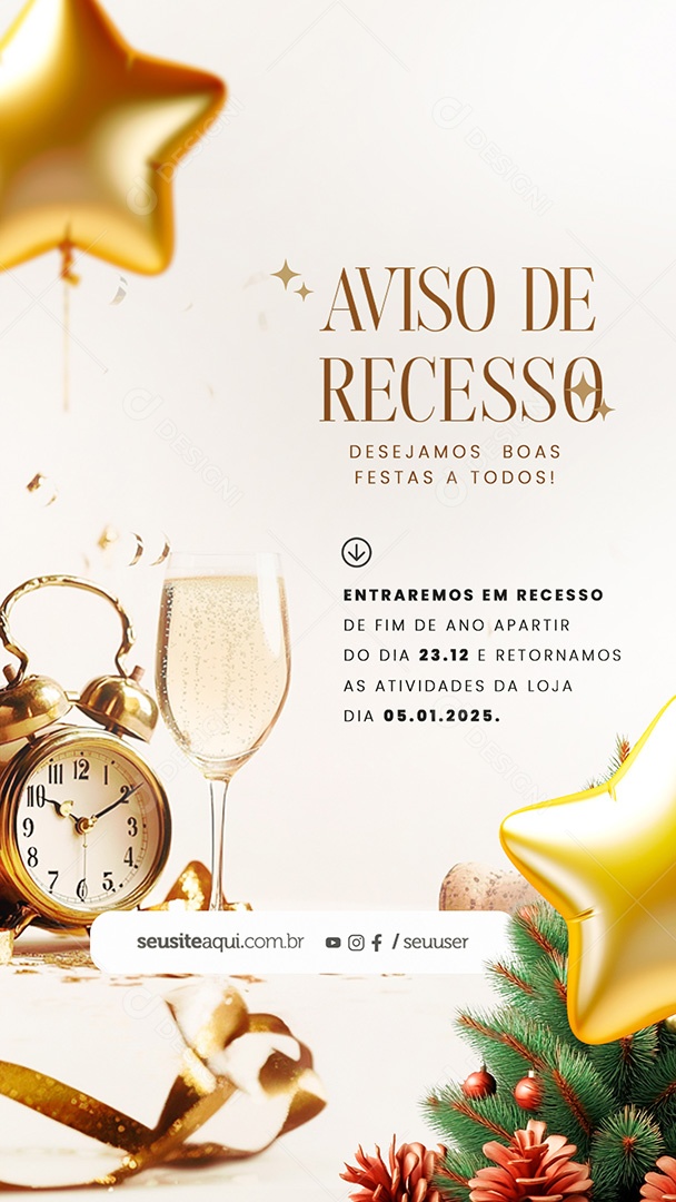 Story Aviso de Recesso de Natal e Ano Novo Social Media PSD Editável