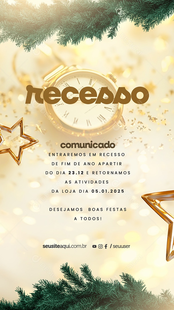 Story Aviso de Recesso de Natal e Ano Novo Social Media PSD Editável