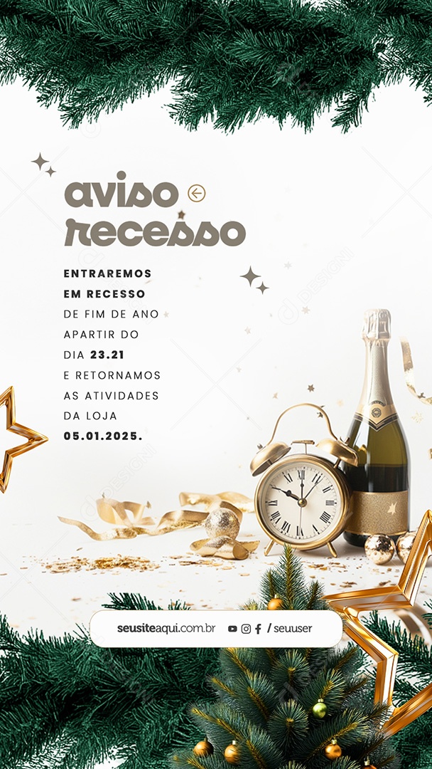 Story Aviso de Recesso de Natal e Ano Novo Social Media PSD Editável