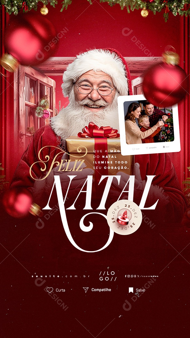 Story Feliz Natal 25 de Dezembro Ilumine Todo seu Coração Social Media PSD Editável