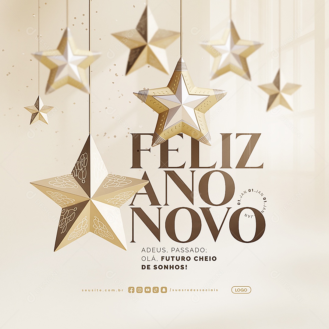 Feliz Ano Novo 01 de Janeiro Social Media PSD Editável