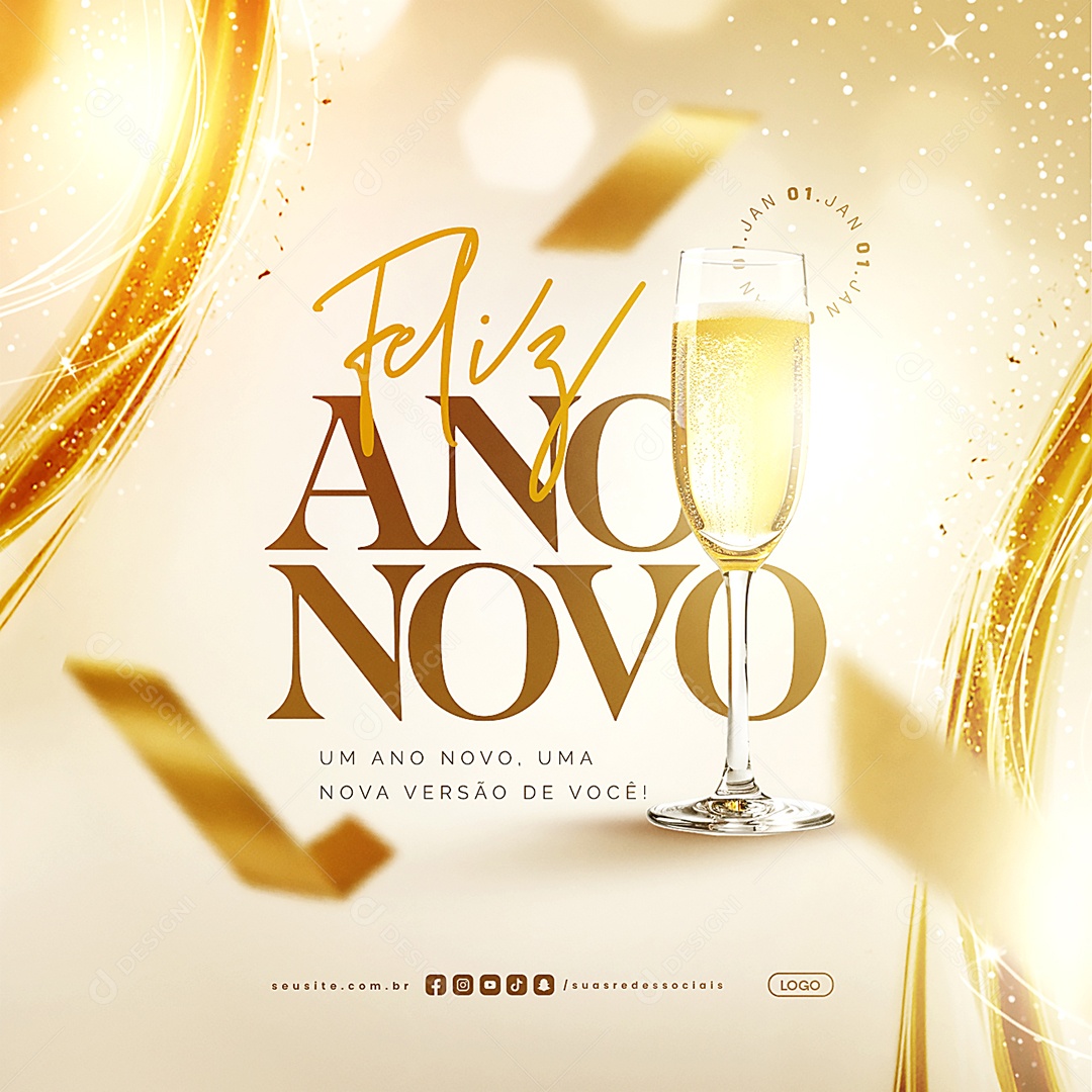 Feliz Ano Novo 01 de Janeiro Social Media PSD Editável