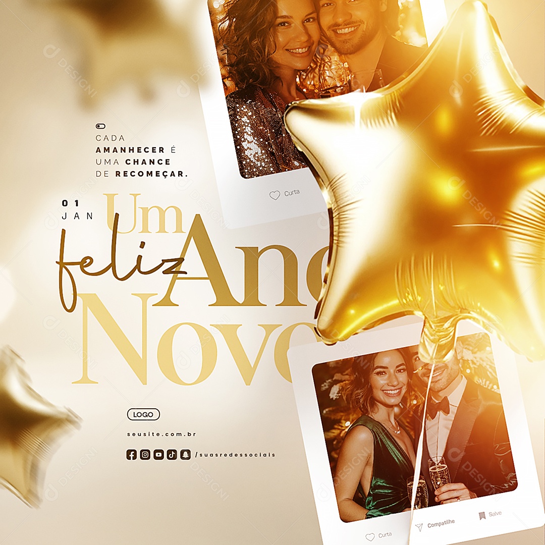 Um Feliz Ano Novo 01 de Janeiro Social Media PSD Editável