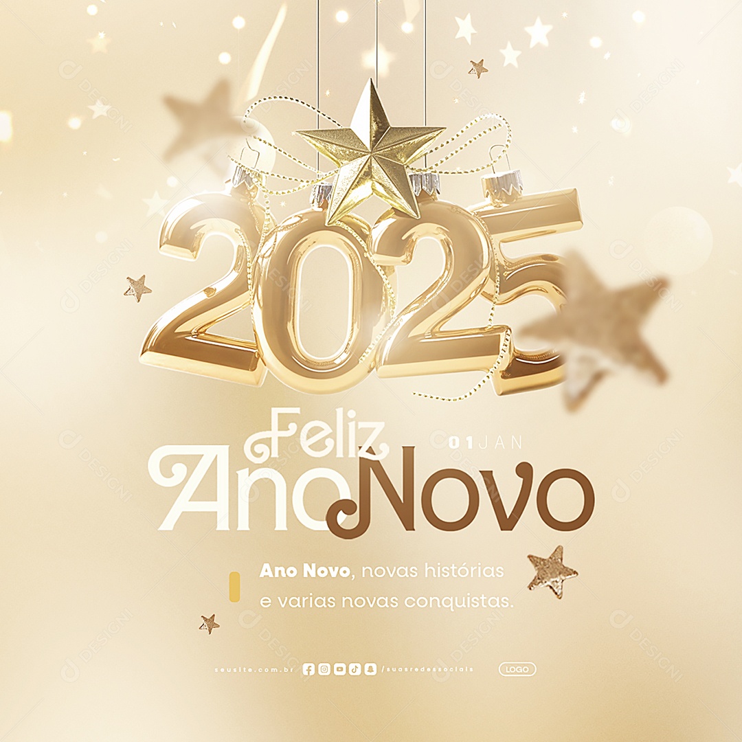 Feliz Ano Novo 01 de Janeiro 2025 Social Media PSD Editável