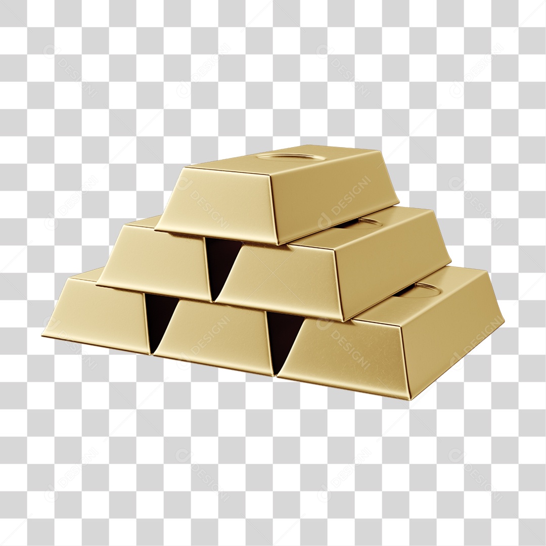 Elemento 3D Barras de Ouro PNG Transparente