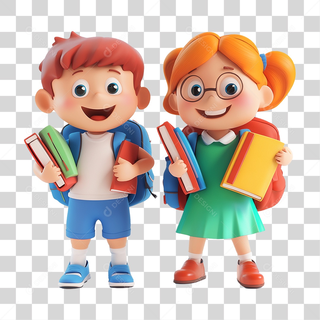 Personagem Crianças Estudantes com Livros PNG Transparente