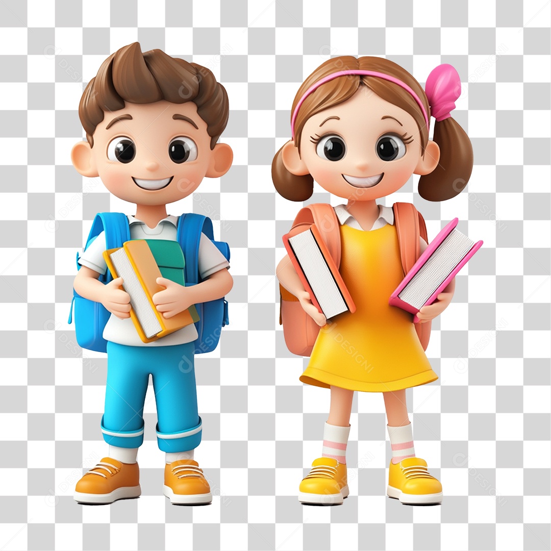 Personagem Crianças Estudantes com Livros PNG Transparente