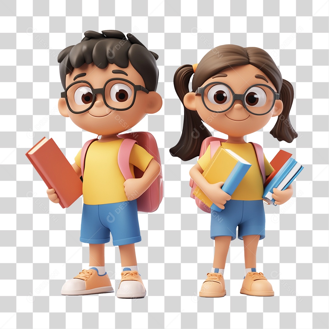 Personagem Crianças Estudantes com Livros PNG Transparente