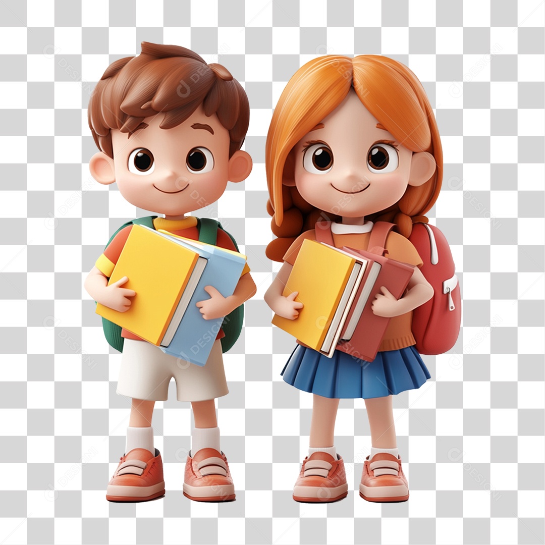 Personagem Crianças Estudantes com Livros PNG Transparente