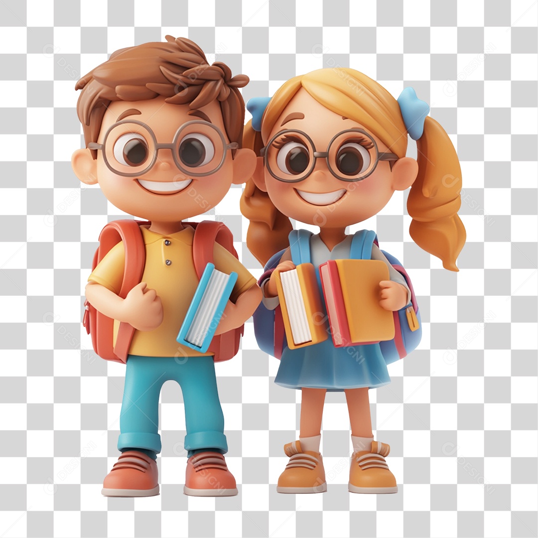 Personagem Crianças Estudantes com Livros PNG Transparente