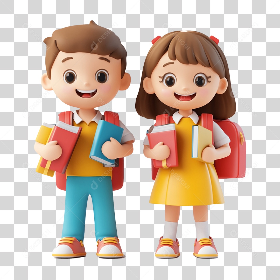 Personagem Crianças Estudantes com Livros PNG Transparente