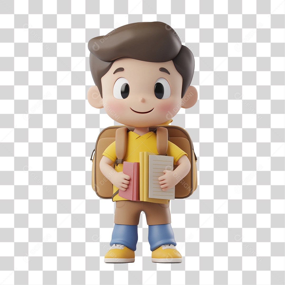 Personagem Menino Estudante com Livros PNG Transparente