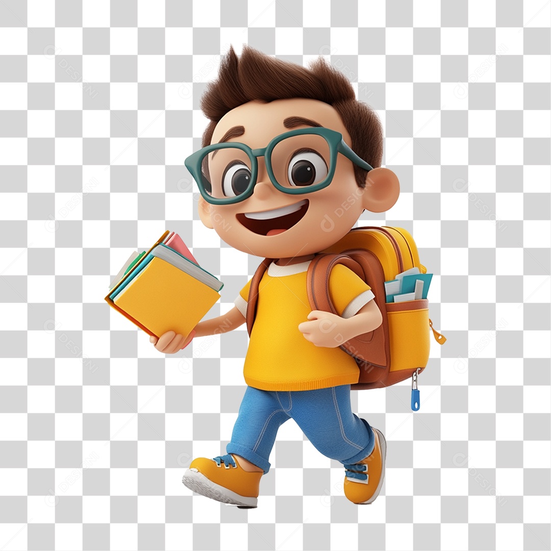 Personagem Menino Estudante com Livros PNG Transparente