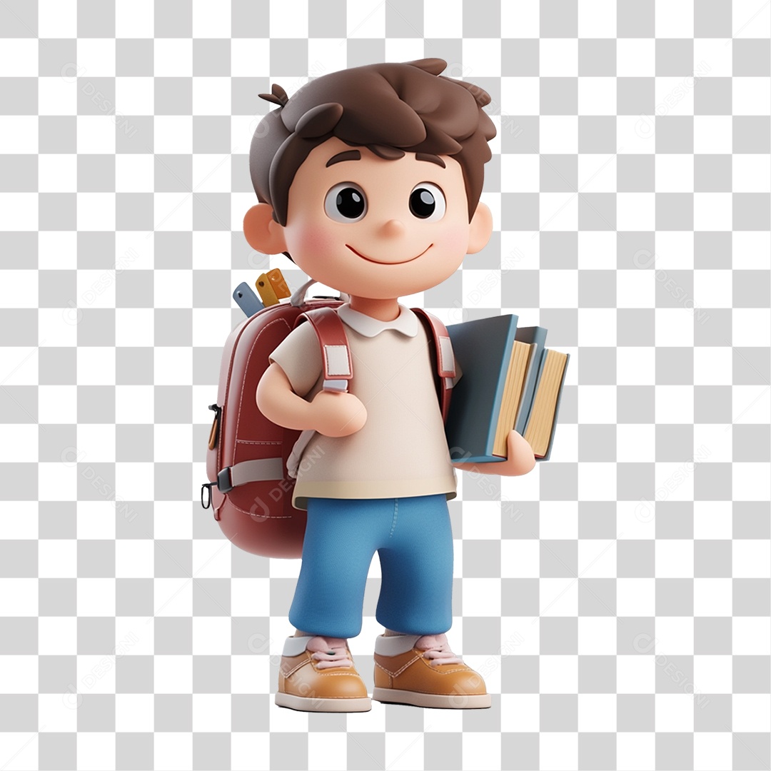 Personagem Menino Estudante com Livros PNG Transparente