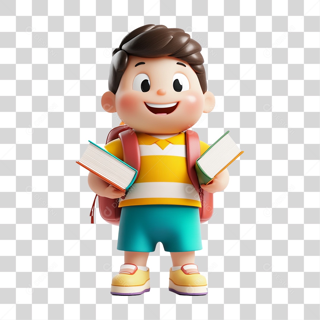 Personagem Menino Estudante com Livros PNG Transparente