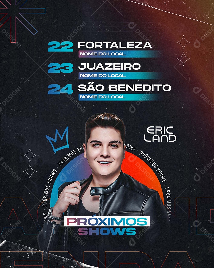 Flyer Próximos Shows Eric Land Agenda Social Media PSD Editável
