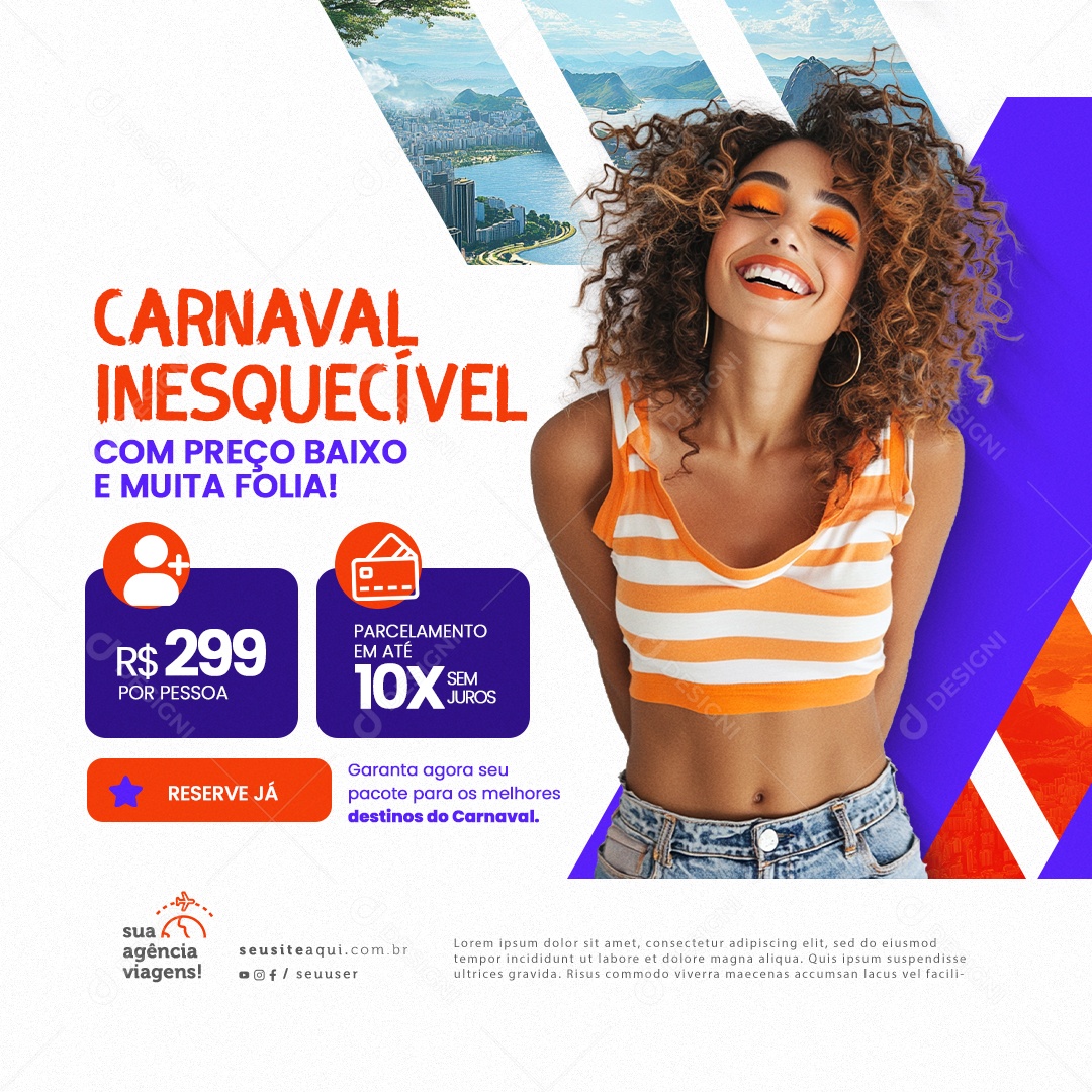 Agência de Viagens Promoção de Carnaval Social Media PSD Editável