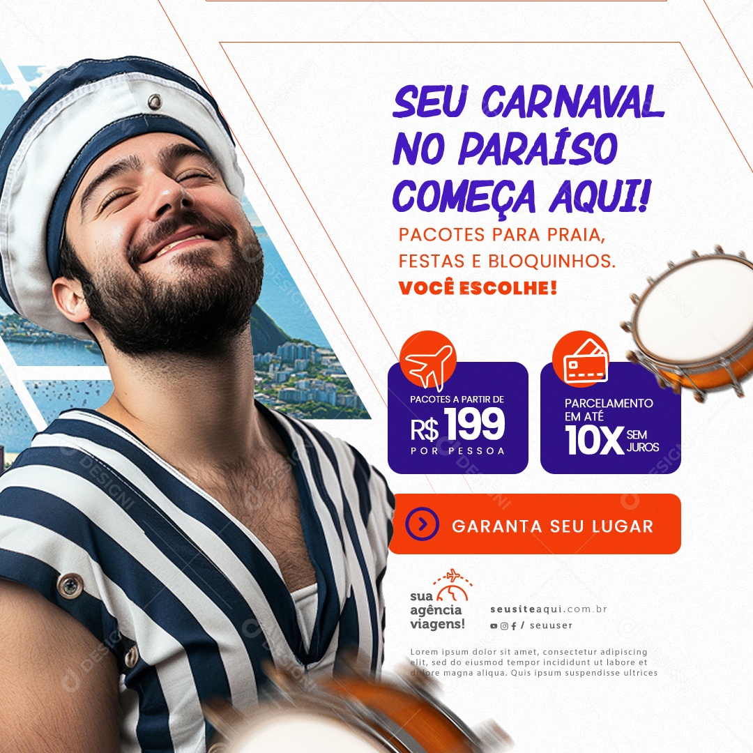 Agência de Viagens Promoção de Carnaval Social Media PSD Editável