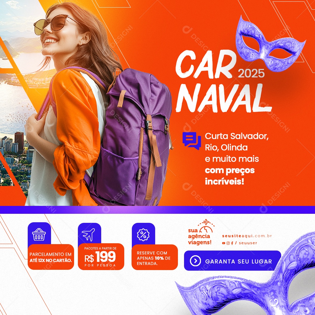 Agência de Viagens Promoção de Carnaval Social Media PSD Editável