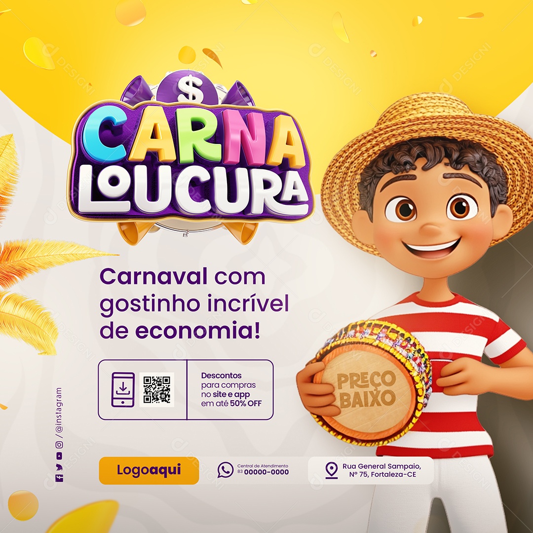 Carna Loucura Supermercado com Gostinho Incrívei de Economia Social Media PSD Editável