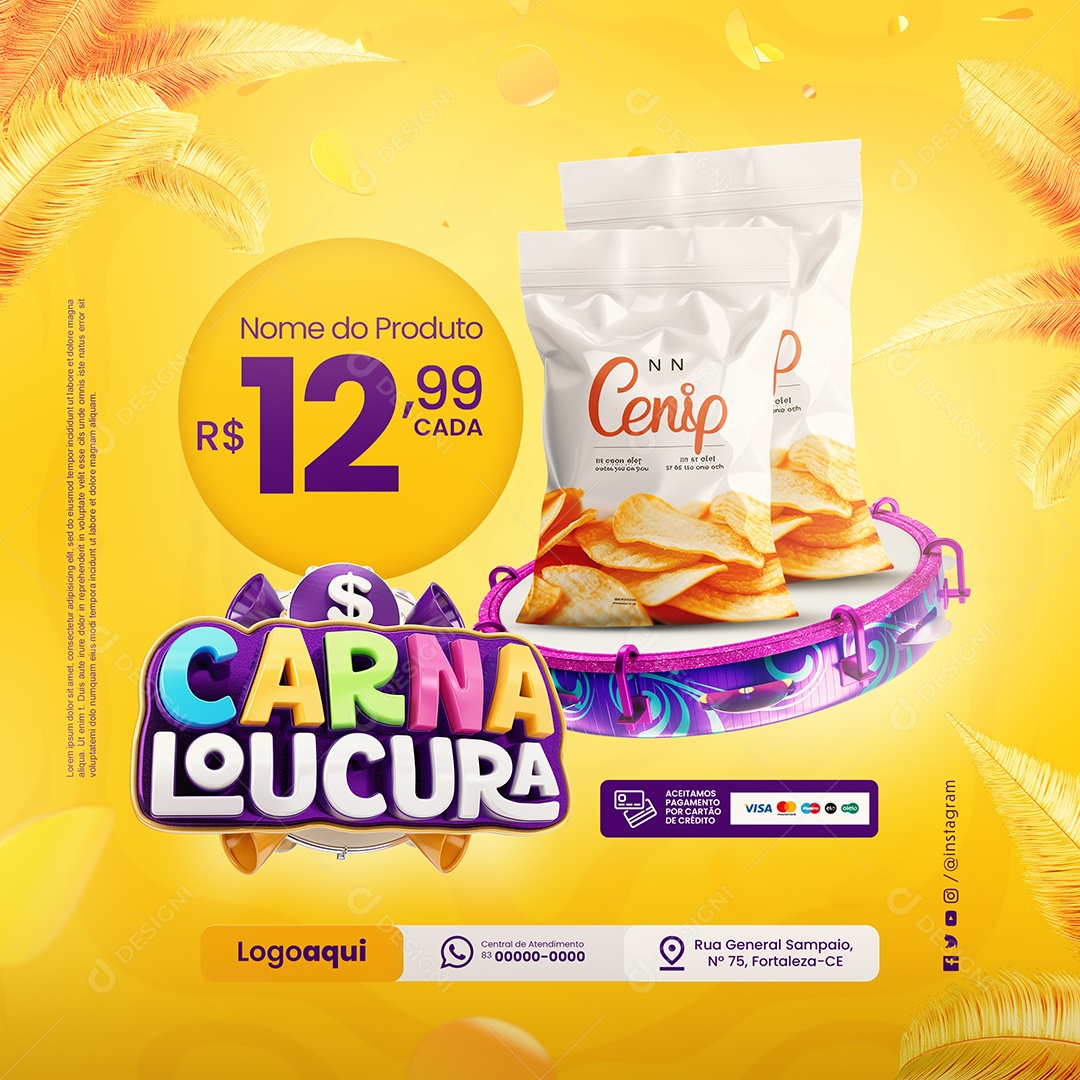 Carna Loucura Supermercado Batata Frita Social Media PSD Editável