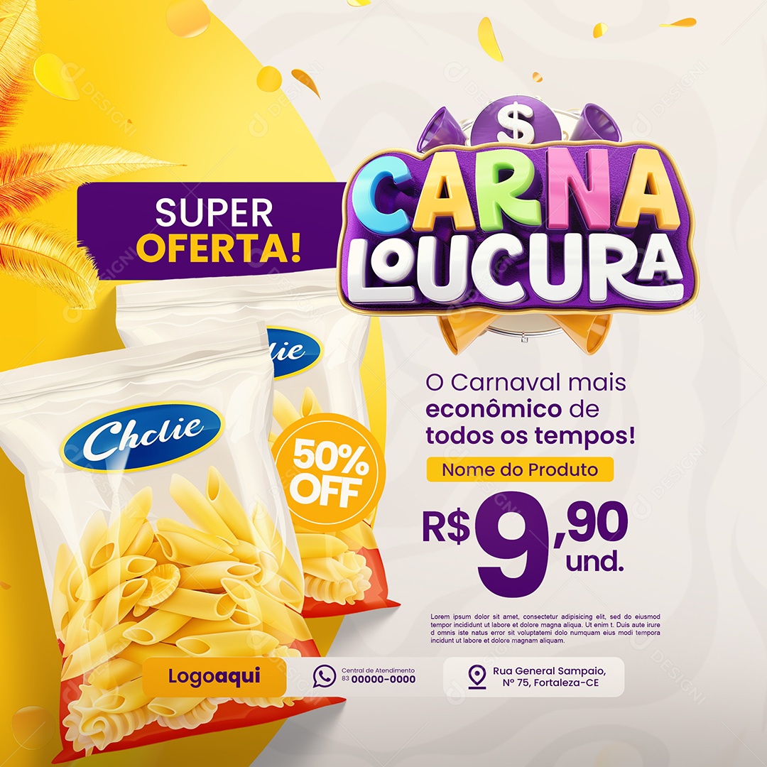 Carna Loucura Supermercado Carnaval mais Econômico de Todos os Tempos Social Media PSD Editável