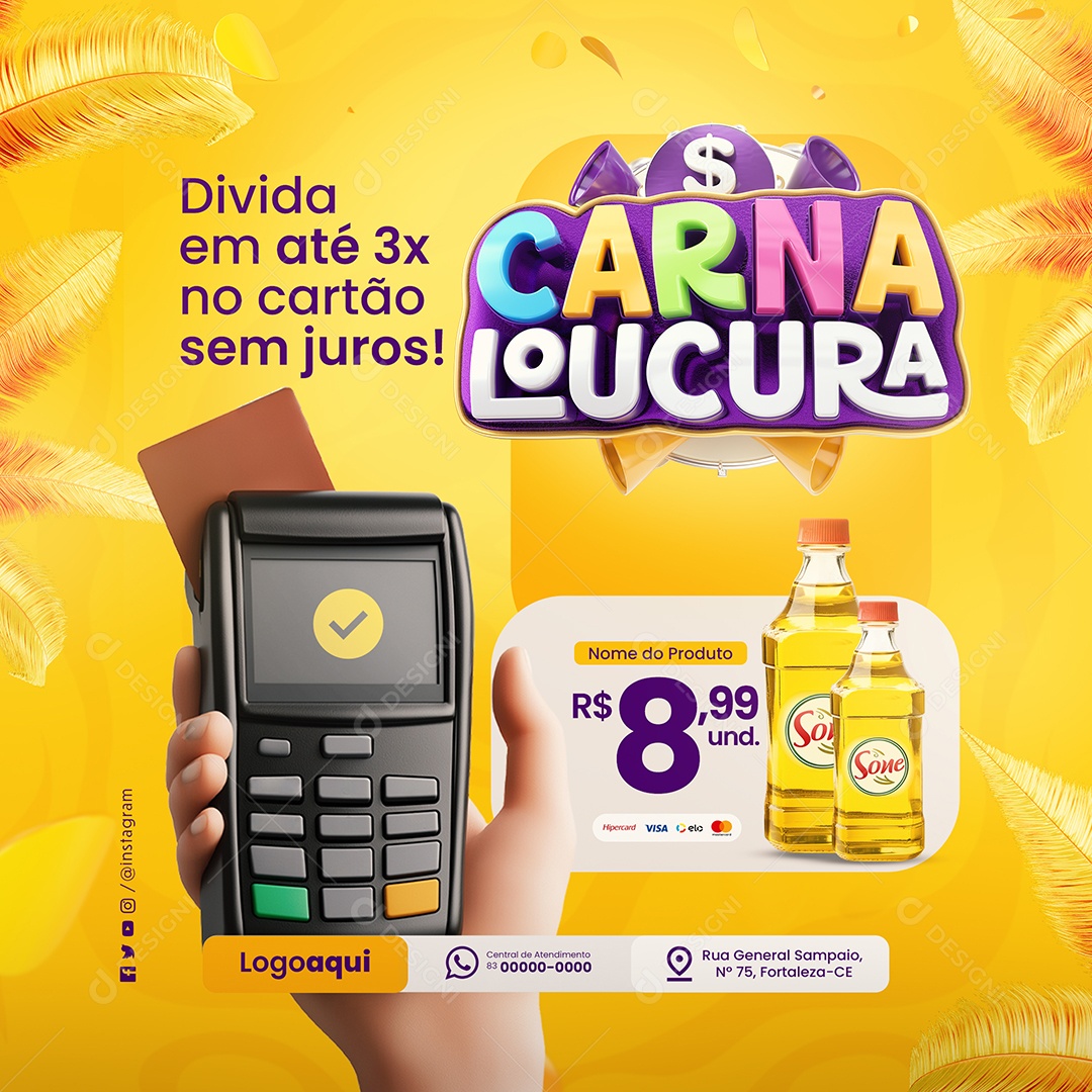 Carna Loucura Supermercado Litro de Óleo Social Media PSD Editável