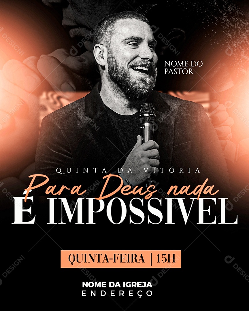 Flyer Gospel Culto de Quinta Feira Social Media PSD Editável